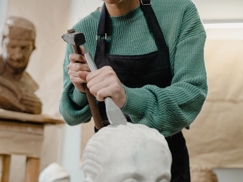 Macro shot of a stone sculpture focusing on fine textures.